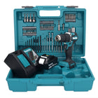 Makita DHP 487 RT1X1 18 V Perceuse-visseuse à percussion sans fil 40 Nm sans balai + 1x Batterie 5,0 Ah + Chargeur + Set d'accessoires - 74 pièces + Mallette