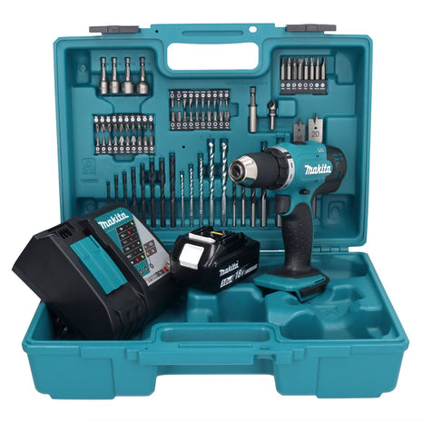 Makita DDF 453 RF1X1 Akku Bohrschrauber 18 V 42 Nm + 1x Akku 3,0 Ah + Ladegerät + 74 tlg. Zubehörset + Koffer