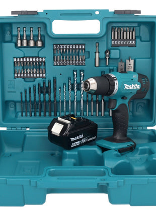 Makita DDF 453 G1X1 Perceuse-visseuse sans fil 18 V 42 Nm + 1x Batterie 6,0 Ah + kit d'accessoires - 74 pièces + Mallette - sans chargeur