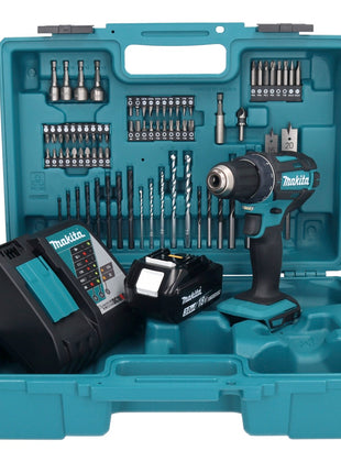 Makita DDF 482 RF1X1 taladro atornillador inalámbrico 18 V 62 Nm + 1x batería 3,0 Ah + cargador + set de accesorios 74 piezas + estuche