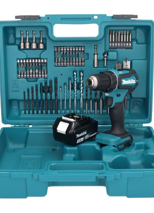 Makita DDF 485 F1X1 Akku Bohrschrauber 18 V 50 Nm Brushless + 1x Akku 3,0 Ah + 74 tlg. Zubehörset + Koffer - ohne Ladegerät