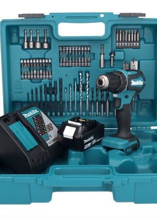 Makita DDF 485 RT1X1 Akku Bohrschrauber 18 V 50 Nm Brushless + 1x Akku 5,0 Ah + Ladegerät + 74 tlg. Zubehörset + Koffer