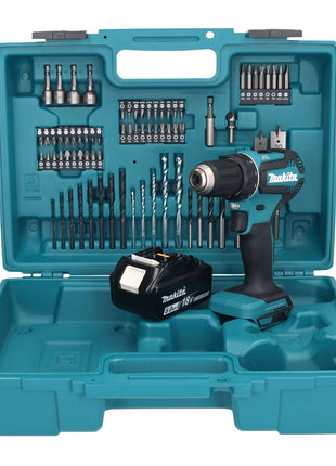 Makita DDF 485 G1X1 Perceuse-visseuse sans fil 18 V 50 Nm sans balais + 1x Batterie 6,0 Ah + kit d'accessoires - 74 pièces + Mallette - sans chargeur