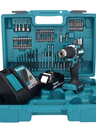 Makita DDF 487 RF1X1 perceuse-visseuse sans fil 18 V 40 Nm sans balais + 1 batterie 3,0 Ah + chargeur + jeu d'accessoires 74 pièces + mallette