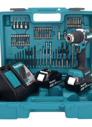 Makita DDF 487 RFX1 Akku Bohrschrauber 18 V 40 Nm Brushless + 2x Akku 3,0 Ah + Ladegerät + 74 tlg. Zubehörset + Koffer