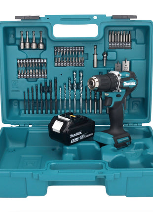 Makita DDF 487 T1X1 perceuse-visseuse sans fil 18 V 40 Nm sans balais + 1x batterie 5,0 Ah + jeu d'accessoires 74 pièces + mallette - sans chargeur