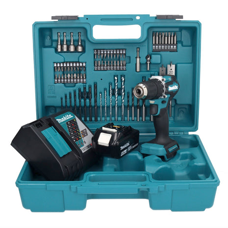 Makita DDF 487 RG1X1 perceuse-visseuse sans fil 18 V 40 Nm sans balais + 1 batterie 6,0 Ah + chargeur + jeu d'accessoires 74 pièces + mallette