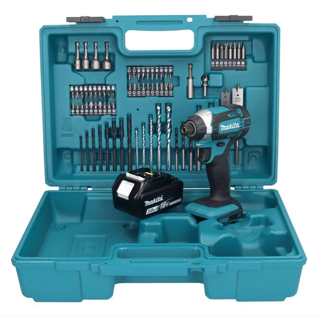 Makita DTD 152 F1X1 Visseuse à percussion sans fil 165Nm 18V 1/4" + 1x Batterie 3,0Ah + Coffret + Set d'accessoires, 74 pcs. - sans chargeur