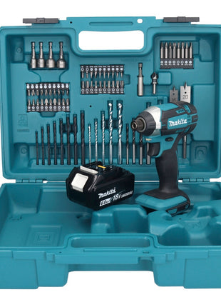 Makita DTD152G1X1 Visseuse à percussion sans fil 165Nm 18V 1/4" + 1x Batterie 6,0Ah + Coffret + Set d'accessoires, 74 pcs. - sans chargeur