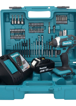 Makita DTD 152 RG1X1 Akku Schlagschrauber 18 V 165 Nm 1/4" + 1x Akku 6,0 Ah + Ladegerät + 74 tlg. Zubehörset + Koffer