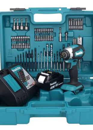 Makita DTD 153 RF1X1 Akku Schlagschrauber 18 V 170 Nm 1/4" Brushless + 1x Akku 3,0 Ah + Ladegerät + 74 tlg. Zubehörset + Koffer