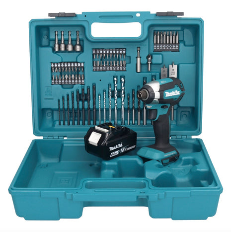 Makita DTD 153 G1X1 llave de impacto a batería 18 V 170 Nm 1/4" sin escobillas + 1x batería 6,0 Ah + set de accesorios 74 piezas + maletín - sin cargador