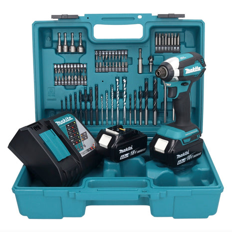 Makita DTD 153 RGX1 clé à chocs sans fil 18 V 170 Nm 1/4" sans balais + 2 batteries 6,0 Ah + chargeur + jeu d'accessoires 74 pièces + mallette