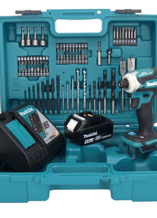 Makita DTD 171 RT1X1 Akku Schlagschrauber 18 V 180 Nm 1/4" Brushless + 1x Akku 5,0 Ah + Ladegerät + 74 tlg. Zubehörset + Koffer