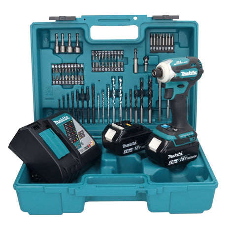 Llave de impacto a batería Makita DTD 171 RGX1 18 V 180 Nm 1/4" sin escobillas + 2x baterías 6,0 Ah + cargador + set de accesorios 74 piezas + estuche