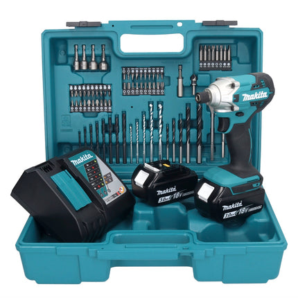 Makita DTD 156 RFX1 Akku Schlagschrauber 18 V 155 Nm 1/4" + 2x Akku 3,0 Ah + Ladegerät + 74 tlg. Zubehörset + Koffer