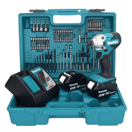 Makita DTD156RFX1 Visseuse à percussion sans fil 155Nm 18V 1/4" + 2x Batteries 3,0Ah + Chargeur + Coffret + Set d'accessoires, 74 pcs.