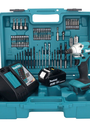 Makita DTD 156 RT1X1 Akku Schlagschrauber 18 V 155 Nm 1/4" + 1x Akku 5,0 Ah + Ladegerät + 74 tlg. Zubehörset + Koffer