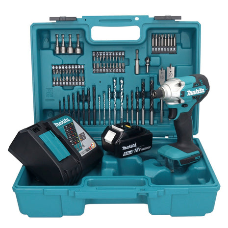 Makita DTD 156 RT1X1 Akku Schlagschrauber 18 V 155 Nm 1/4" + 1x Akku 5,0 Ah + Ladegerät + 74 tlg. Zubehörset + Koffer