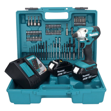 Makita DTD 156 RTX1 Akku Schlagschrauber 18 V 155 Nm 1/4" + 2x Akku 5,0 Ah + Ladegerät + 74 tlg. Zubehörset + Koffer