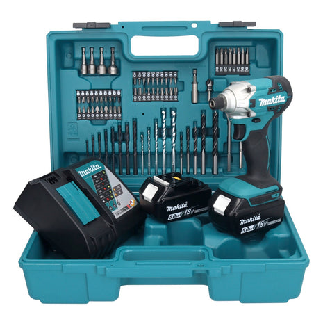 Makita DTD 156 RTX1 Akku Schlagschrauber 18 V 155 Nm 1/4" + 2x Akku 5,0 Ah + Ladegerät + 74 tlg. Zubehörset + Koffer