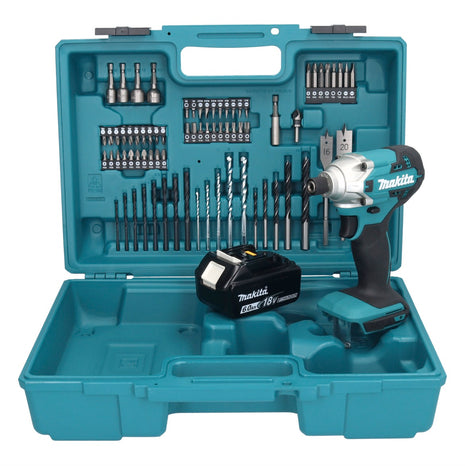 Makita DTD156G1X1 Visseuse à percussion sans fil 155Nm 18V 1/4" + 1x Batterie 6,0Ah + Coffret + Set d'accessoires, 74 pcs. - sans chargeur