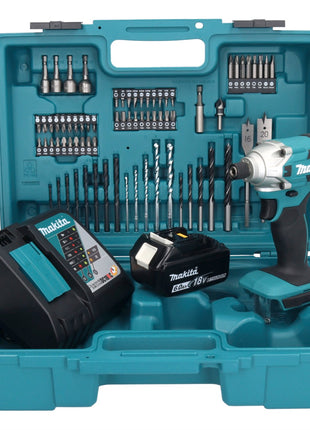 Makita DTD 156 RG1X1 Llave de impacto a batería 18 V 155 Nm 1/4" + 1x batería 6,0 Ah + cargador + set de accesorios 74 piezas + estuche