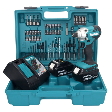 Makita DTD156RGX1 Visseuse à percussion sans fil 155Nm 18V 1/4" + 2x Batteries 6,0Ah + Chargeur + Coffret + Set d'accessoires, 74 pcs.