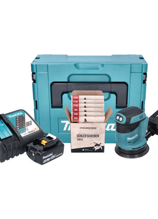 Makita DBO 180 RT1J Akku Exzenterschleifer 18 V 125 mm + 1x Akku 5,0 Ah + Ladegerät + Toolbrothers TURTLE Schleifset + Makpac - Toolbrothers