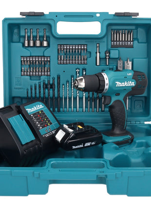 Makita DDF 453 SY1X1 Akku Bohrschrauber 18 V 42 Nm + 1x Akku 1,5 Ah + Ladegerät + 74 tlg. Zubehörset + Koffer