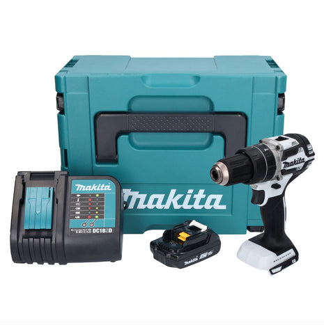 Makita DHP 484 SY1J W perceuse à percussion sans fil 18 V 54 Nm sans balais blanc + 1x batterie 1,5 Ah + chargeur + Makpac