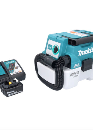 Aspirador de batería Makita DVC 750 LRT1 LXT 18 V 67 mbar 7,5 l sin escobillas + 1x batería 5,0 Ah + cargador