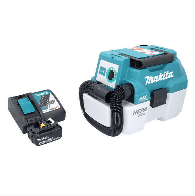 Aspiratore a batteria Makita DVC 750 LRT1 LXT 18 V 67 mbar 7,5 l senza spazzole + 1x batteria ricaricabile 5,0 Ah + caricabatterie