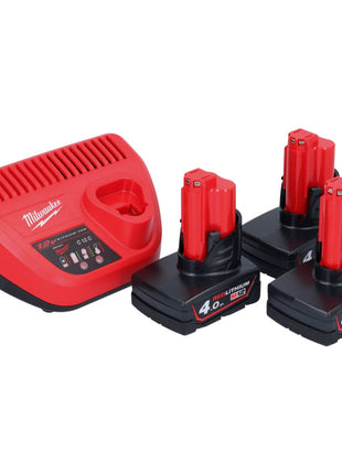 Milwaukee M12 NRG-403 Akku Starter Set 3x 12 V 4,0 Ah / 4000 mAh Li-Ion Akku + C12 C Ladegerät - Toolbrothers