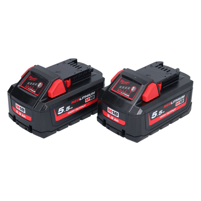 Set di batterie Milwaukee M18 HB 5.5 2x 18 V 5.5 Ah / 5500 mAh Li-Ion High Output ( 2x 4932464712 ) con indicatore del livello di carica