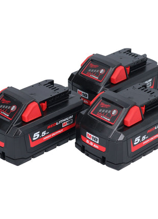 Milwaukee M18 HB 5,5 Akku Set 3x 18 V 5,5 Ah / 5500 mAh Li-Ion High Output ( 3x 4932464712 ) mit Ladestandsanzeige