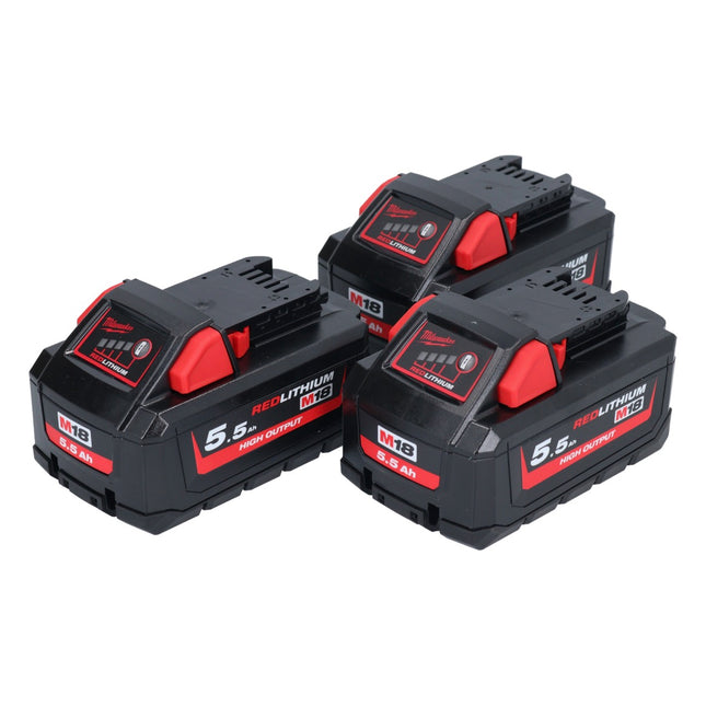 Set di batterie Milwaukee M18 HB 5.5 3x 18 V 5.5 Ah / 5500 mAh Li-Ion High Output ( 3x 4932464712 ) con indicatore del livello di carica