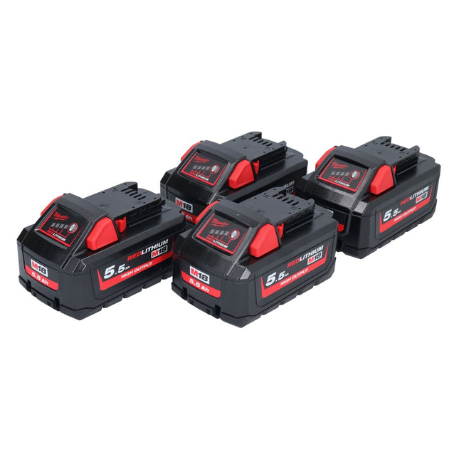 Set di batterie Milwaukee M18 HB 5.5 4x 18 V 5.5 Ah / 5500 mAh Li-Ion High Output ( 4x 4932464712 ) con indicatore del livello di carica