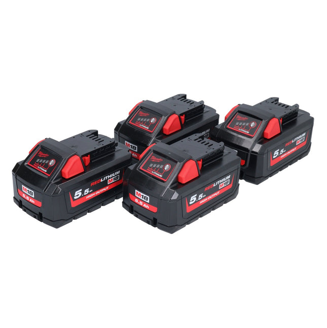 Set di batterie Milwaukee M18 HB 5.5 4x 18 V 5.5 Ah / 5500 mAh Li-Ion High Output ( 4x 4932464712 ) con indicatore del livello di carica