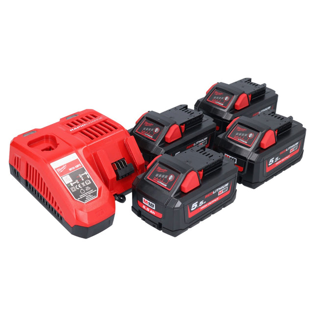 Milwaukee M18 NRG-554 Battery Starter Set High Output 18 V + 4x batteria 5,5 Ah ( 4x 4932464712 ) + caricatore M12-18 FC ( 4932451079 )
