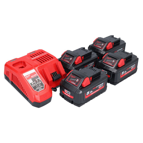 Milwaukee M18 NRG-554 Battery Starter Set High Output 18 V + 4x Battery 5,5 Ah ( 4x 4932464712 ) + M12-18 FC Charger ( 4932451079 )