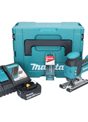 Makita DJV 181 RF1J Scie sauteuse sans fil 18 V Brushless + 1x batterie 3,0 Ah + chargeur + 5 pcs. outils set de lames de suture + Makpac