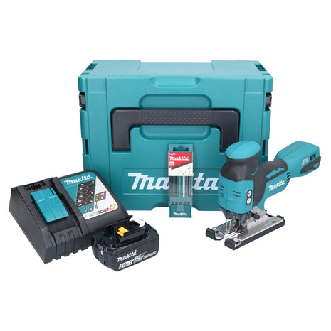 Makita DJV 181 RT1J Akku Stichsäge 18 V Brushless + 1x Akku 5,0 Ah + Ladegerät + 5 tlg. Stichsägeblatt Set + Makpac