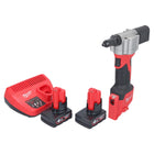 Milwaukee M12 BPRT-402 Akku Blindnietgerät 12 V 20,32 mm + 2x Akku 4,0 Ah + Ladegerät - Toolbrothers