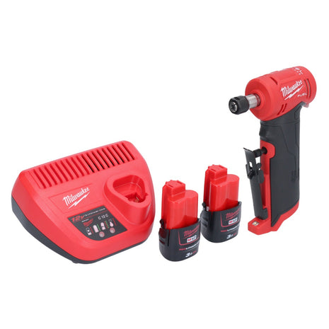 Milwaukee M12 FDGA-302 Szlifierka kątowa prosta 12 V 6/8 mm bezszczotkowa + 2x akumulator 3,0 Ah + ładowarka