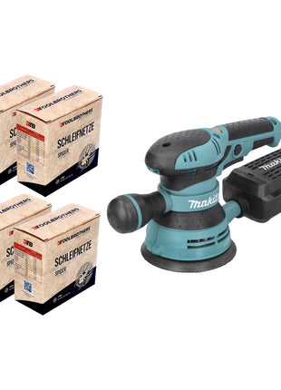 Makita BO 5041 Exzenterschleifer / Schleifmaschine 300 W 125 mm + 4x Toolbrothers SPIDER Netzschleifmittel Set - Toolbrothers