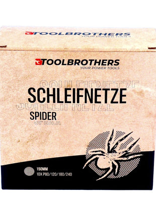 Toolbrothers SPIDER Schleifset Netz 150 mm 2 Packungen 80x Schleifnetze Klett je 20x P80 / P120 / P180 / P240 für Hartholz, Weichholz, Lack, Stein, Stahl, Aluminium, Furnier - Toolbrothers