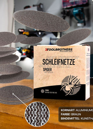 Metabo SXE 450 TurboTec Exzenterschleifer 350 Watt 150 mm ( 600129000 ) + 2x Toolbrothers SPIDER Schleifnetz-Set 80x Schleifnetze 150 mm Klett je 20x P80 / P120 / P180 / 240 - Toolbrothers