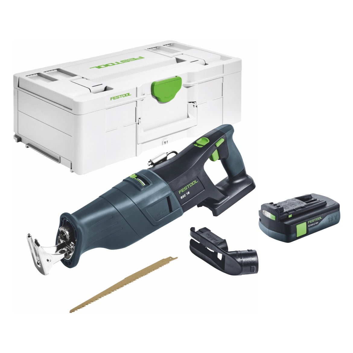 Festool RSC 18 EB-Basic Seghetto a batteria 18 V Brushless + 1x batteria 3,0 Ah + Systainer - senza kit di ricarica