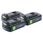 Festool Akku Set 3x BP 18 Li 3,0 C Akku 18 V 3,0 Ah / 3000 mAh Li-Ion ( 3x 577658 ) mit Ladestandanzeige - Toolbrothers